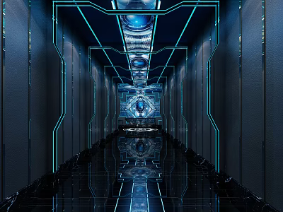 Modern KTV Interior Design With Blue Lighting Corridor And Mirror Floor Decor 3d model