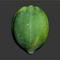 Ripe Green Papaya With Yellow Spots On Dark Glossy Background