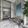 Modern Hotel Lobby Interior With Marble Flooring Large Windows Reception Desk And Art Sculpture