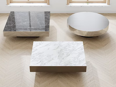 Modern Coffee Tables With Marble Tops Metal Bases Square Round In Light Wood Living Room 3d model