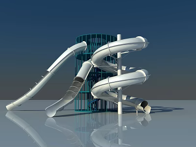 Modern Playground Slides With White Curved Tubes And Blue Metal Support Structure 3d model