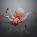 Red Pink Spider Like Creature With Green Spikes And Multiple Legs On Gray Background