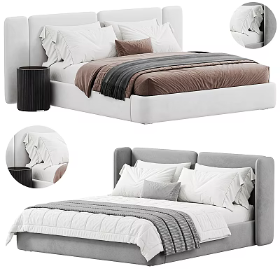 Modern Kids Bed With Soft Upholstered Headboard White Bedding Gray Blanket And Pillows 3d model