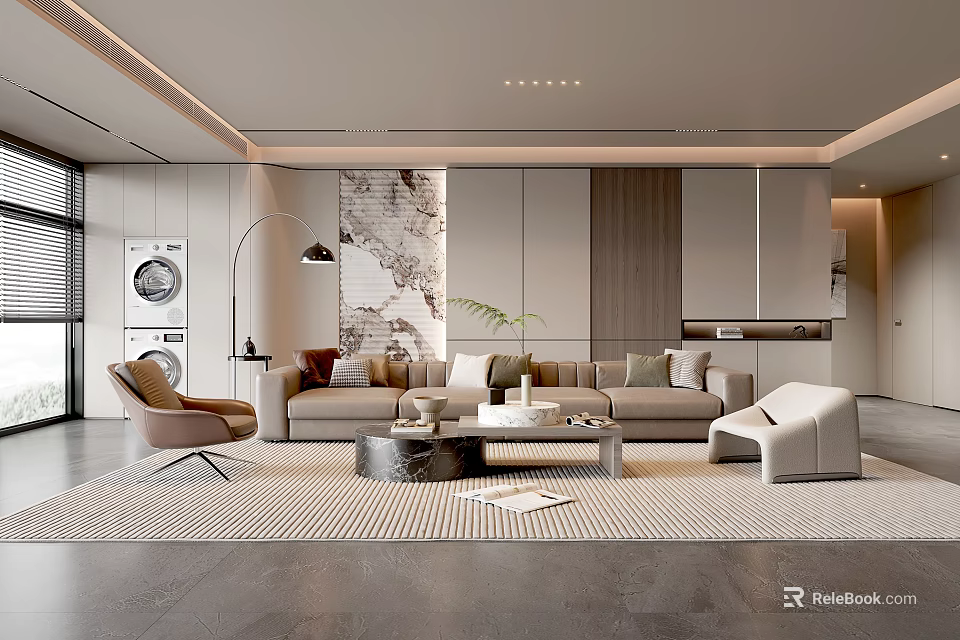 Modern Living Room Interior With Sofa Armchair Coffee Table And Wall Art 3d model 