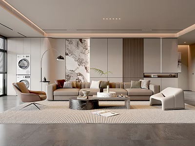 Modern Living Room Interior With Sofa Armchair Coffee Table And Wall Art 3d model