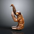 Realistic Sloth Sculpture in Sitting Pose with Long Raised Arms and Detailed Fur Texture