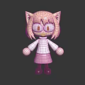 Cute Cartoon Character With Cat Ears Blonde Hair White Top And Pink Skirt