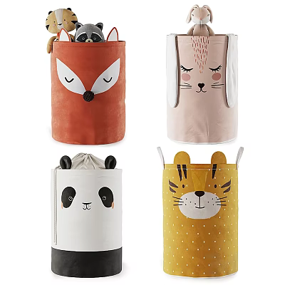 Cartoon Animal Storage Baskets with Fox Rabbit Panda Tiger Patterns in Red Pink White Yellow 3d model