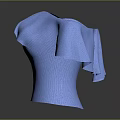 Fashionable Blue Knitted Fitted Top With Ruffled Collar And Flowy Hem