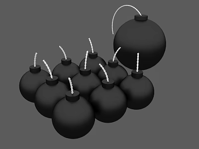 Multiple Black Bombs As Weapon With White Fuses On Gray Background 3d model Multiple Black Bombs As Weapon With White Fuses On Gray Background 3d model