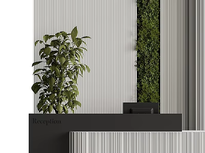Modern Reception Desk Area With Potted Plant And Vertical Green Wall Design 3d model