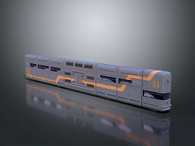 Futuristic Gray Train Model With Orange Stripes And Number 03 Streamlined Design 3d model