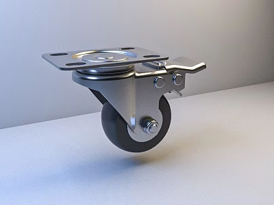 Metal Swivel Caster Wheel With Rubber Tire And Mounting Plate 3d model