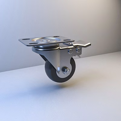 Metal Swivel Caster Wheel With Rubber Tire And Mounting Plate 3d model