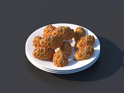 Delicious Golden Brown Crunchy Sesame Cookies On Stacked White Plates 3d model
