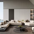 Modern Living Room Interior With Large Windows Sea View And Light Gray Sofas 3d model
