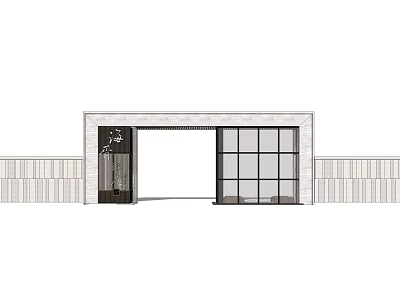 Stylish Modern Entrance Gate Design With Glass Panels And Brick Walls 3d model