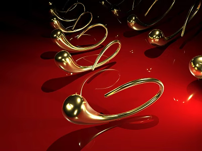 Luxurious Gold Curved Metal Jewelry with Sleek Shiny Surface on Red Background 3d model