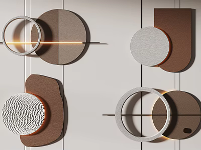 Modern Geometric Wall Decor with Circular Semicircular Brown Gray Shapes Textured Metallic Rings 3d model