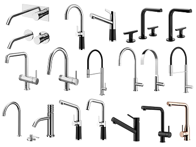 Various Modern Faucets With Different Styles And Finishes For Kitchen And Bathroom 3d model