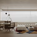 Modern Living And Dining Area With White Sofa Area Rug Dining Table And Chairs