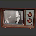 Vintage Wooden Frame Television With Screen Showing Man Holding Microphone And Control Knobs