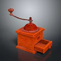 Classic Wooden Manual Coffee Grinder With Red Grinding Mechanism And Drawer