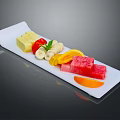 Fresh Mixed Fruits Platter with Watermelon Pineapple Banana and Orange Slices on White Plate