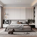 Modern Bedroom Interior With Bedside Tables Built In Wardrobes And Area Rug