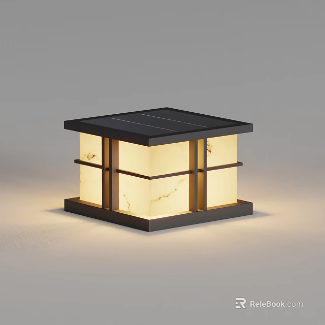 Solar Powered Square Outdoor Light With Modern Design And Marble Texture 3d model 