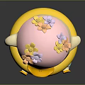 Cartoon Duck Character With Pink Hat Flower Decorations And Little Duckling In Yellow Float Ring