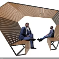 Modern Wooden Landscape Seat With Unique Geometric Design And People Sitting
