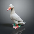 White Duck Figurine with Orange Beak and Feet on Green Base Decorative Ornament