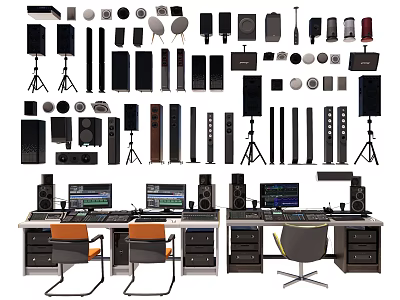 Various Types of Headphones and Speakers With Modern Designs For Home Audio Setup 3d model