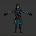 Adventurous Character Wearing Blue Coat Helmet And Leather Pouch With Arms Outstretched