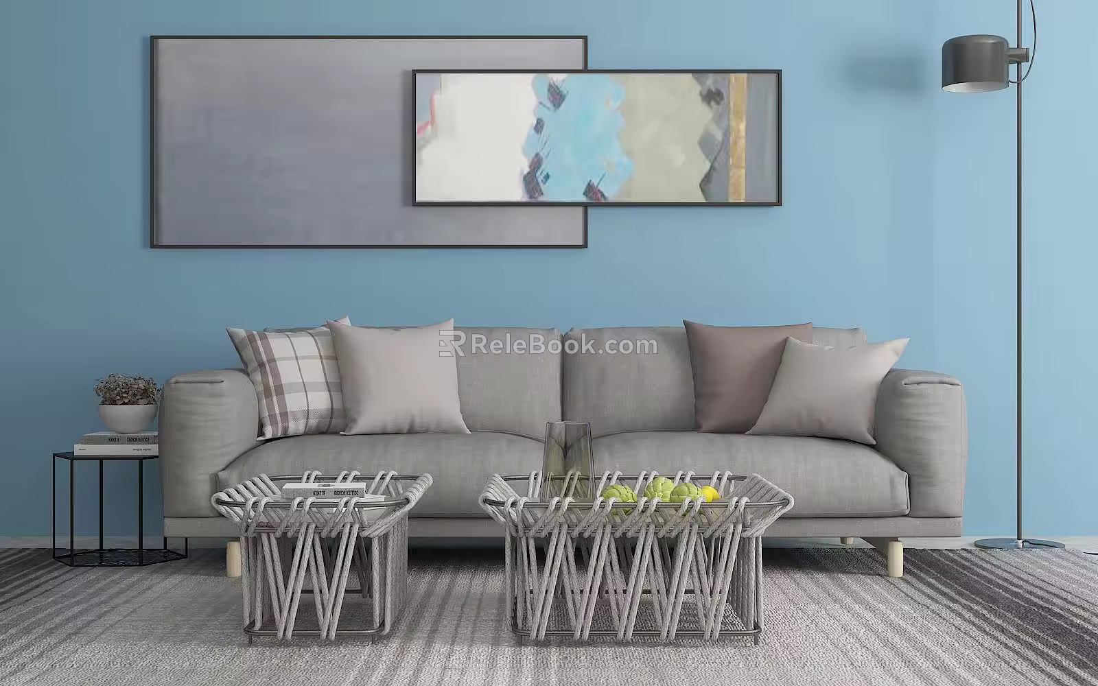 Nordic Double Sofa Double Fabric Sofa 3d model