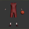Red Basketball Sports Gear Including Jersey Shorts Sneakers Wristbands And Ball