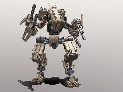 Armored Military Robot Character With Mechanical Joints And Multiple Combat Weapons 3d model