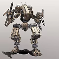 Armored Military Robot Character With Mechanical Joints And Multiple Combat Weapons 3d model