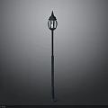 Green Vintage Street Lamp With Glass Shade And Tall Metal Pole
