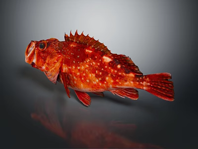 Red Fish Displaying White Spots And Spiky Fins On Gray Gradient Background 3d model