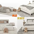 Stylish Modern Double Bed Models With Pillows Blankets Teddy Bear And Nightstand 3d model