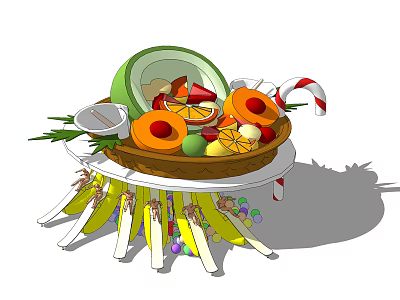 Colorful Kids Playground Equipment with Fruits Bananas Candy Canes and Decorative Balls 3d model