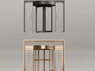 Modern Revolving Door Design With Black And Gold Frames And Transparent Glass 3d model