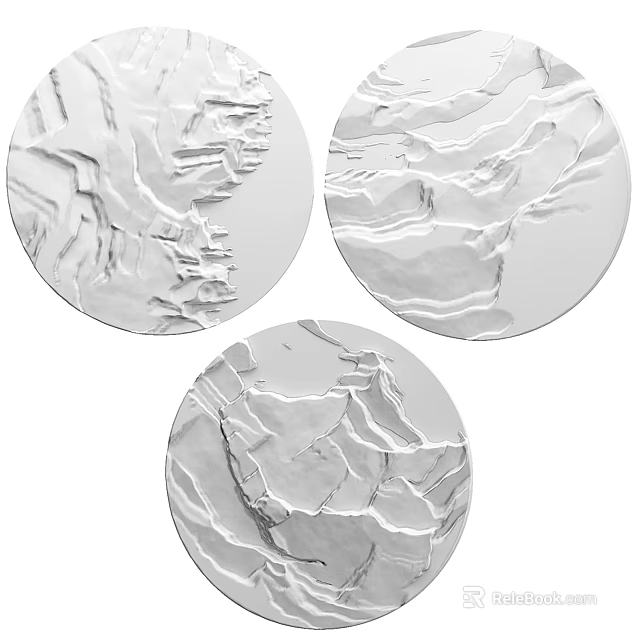 Three Round Carved Decorative Pieces with Intricate White Textured Patterns 3d model 