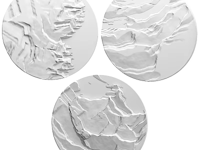 Three Round Carved Decorative Pieces with Intricate White Textured Patterns 3d model