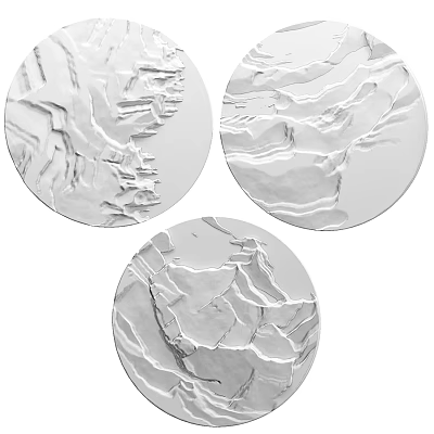Three Round Carved Decorative Pieces with Intricate White Textured Patterns 3d model