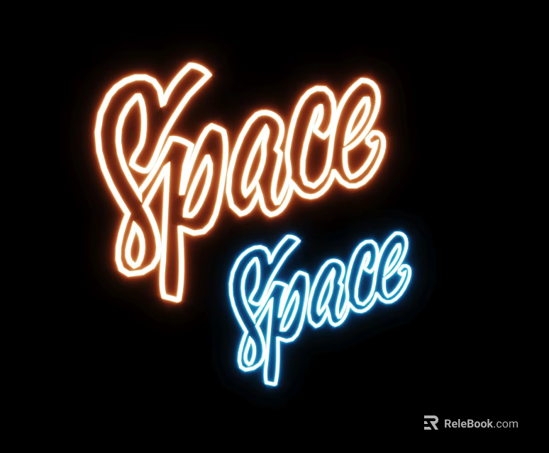 Vibrant Neon Decorative Lights with Space Word in Orange and Blue on Black Background 3d model 