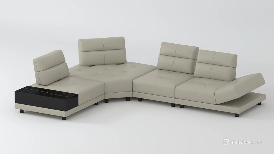 Light Gray L shaped Sectional Sofa with Cushioned Seats and Storage Compartment 3d model