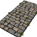 Natural Stone Stepping Stones With Irregular Shapes Black Gravel And Small Green Plants